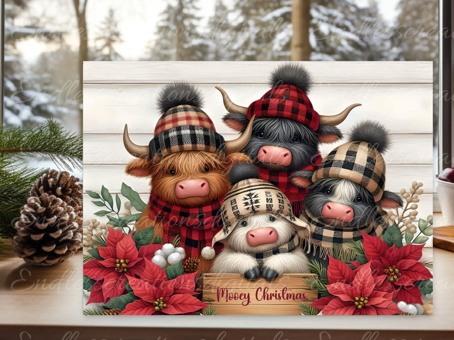 HIGHLAND COWS CHRISTMAS cutting board sublimation  sublimation high resolution, 2 files for download, 1 add your own text, can be resized