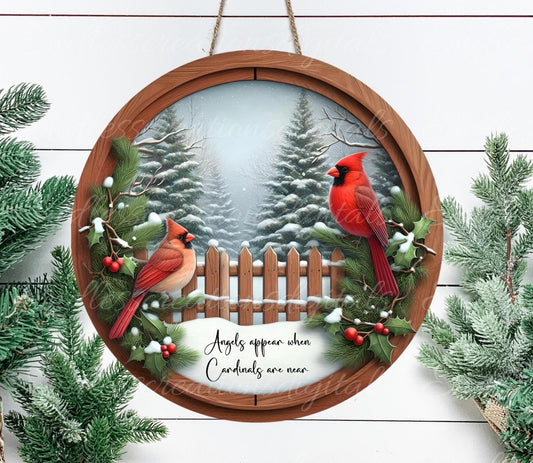 WINTER MEMORIAL CARDINALS Door hanger, wreath sign, round cutting board ornament, resize, sublimation high resolution 2 files 1 add own text