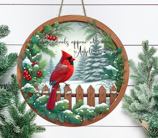 WINTER MEMORIAL CARDINALS Door hanger, wreath sign, round cutting board ornament, resize, sublimation high resolution 2 files 1 add own text