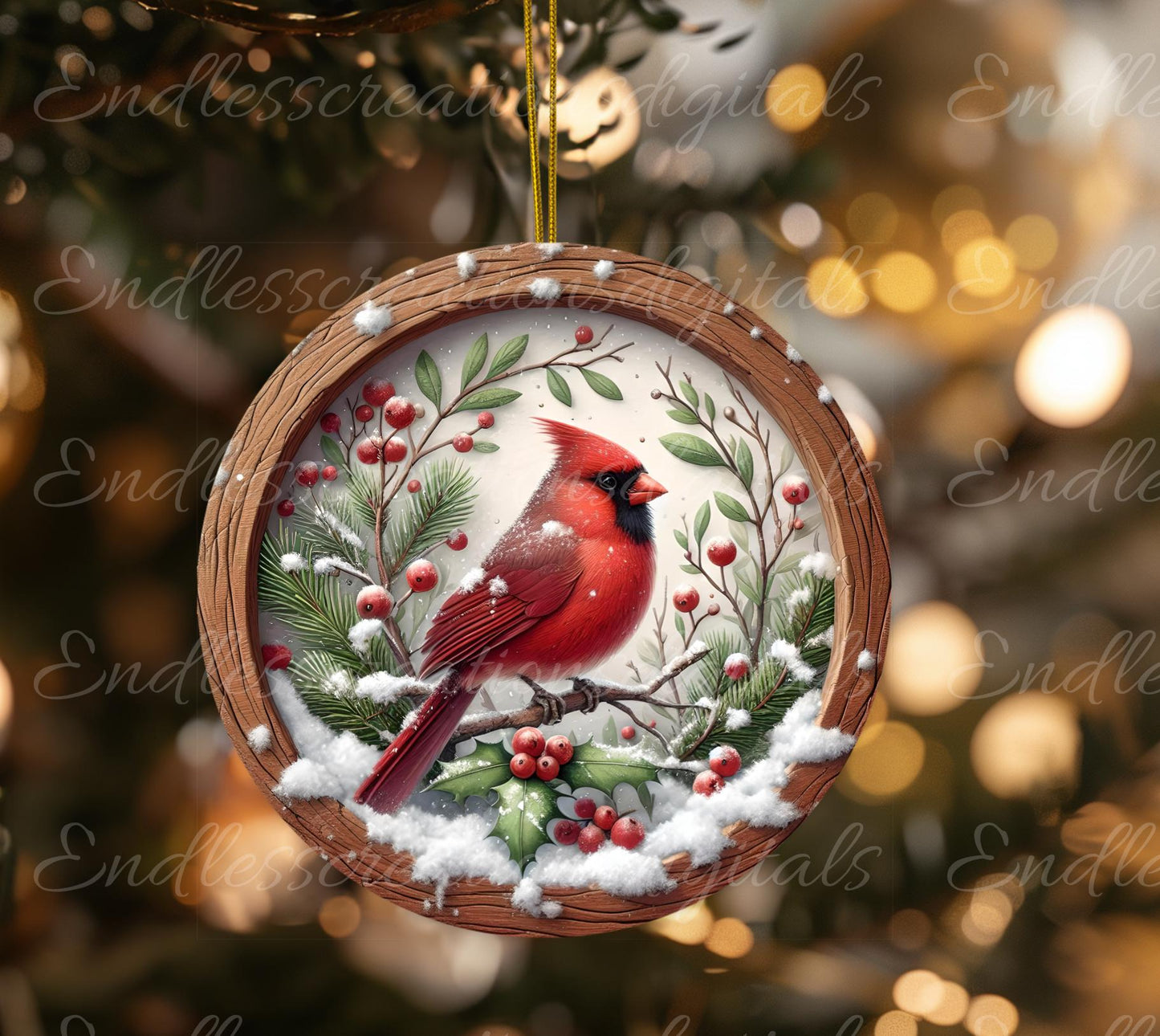 WINTER CARDINAL Door hanger, wreath sign, round cutting board ornament, resize, sublimation high resolution 1 file for download