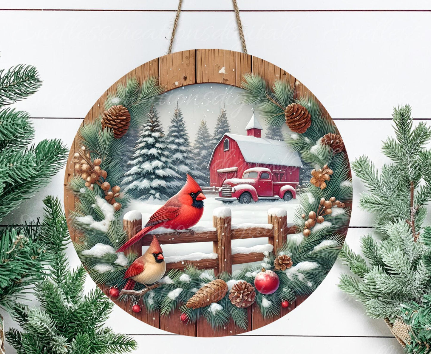 WINTER  CARDINAL Door hanger, wreath sign, round cutting board ornament, resize, sublimation high resolution 2 files 1 add own text