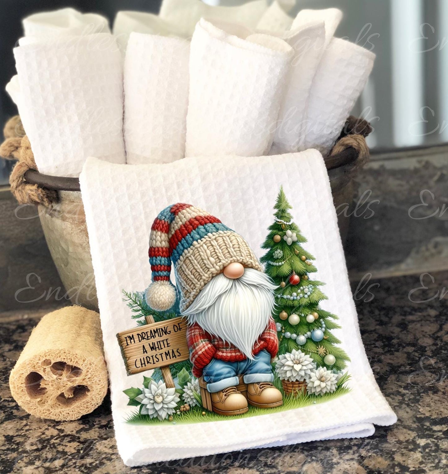 WINTER GNOMES PILLOW covers, tea towel, tote bags etc. sublimation package of 5 high definition 300 Dpi, transparent, add your own text