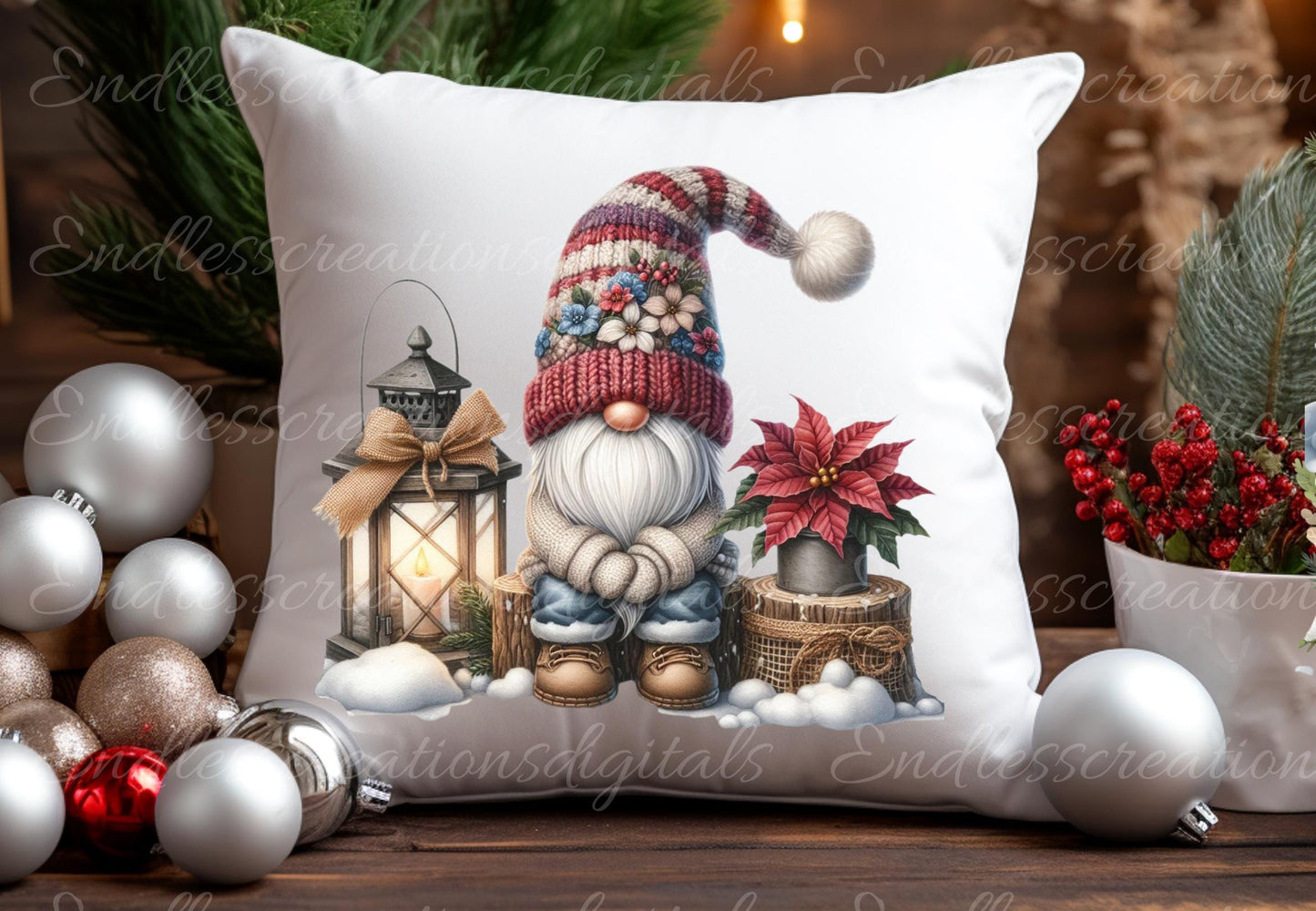 WINTER GNOMES PILLOW covers, tea towel, tote bags mugs etc. sublimation package of 5 high definition 300 Dpi, transparent, add your own text