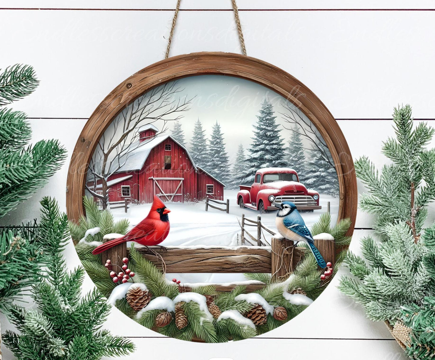 WINTER  CARDINAL Door hanger, wreath sign, round cutting board ornament, resize, sublimation high resolution 2 files 1 add own text