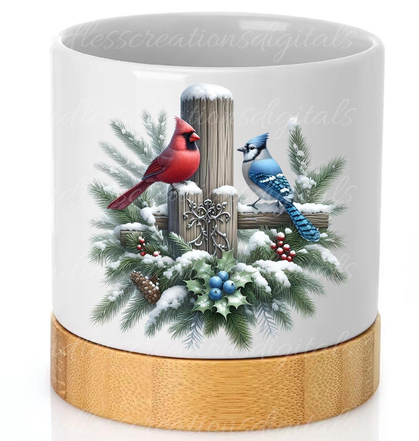 WINTER CARDINALS PILLOW covers, tea towel, tote bags, mugs, plant pots etc. sublimation package of 5 high definition 300 Dpi, transparent,