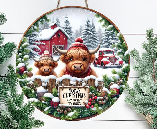 CHRISTMAS HIGHLAND COWS hanger, wreath sign, round cutting board ornament, resize, sublimation high resolution 2 files 1 add own text