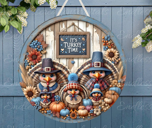 FALL TURKEY TIME 3d look framed Door hanger, wreath sign, round cutting board, for sublimation high resolution 2 files, 1 add your own text