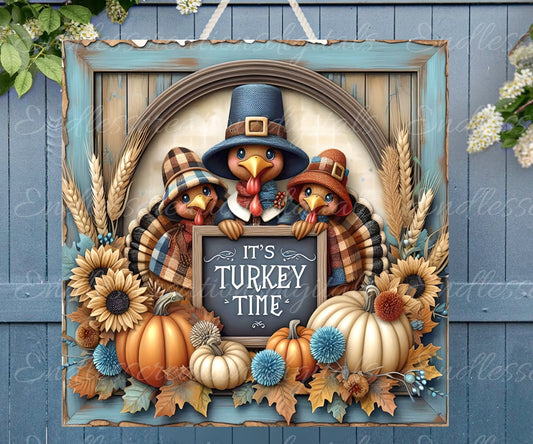 FALL TURKEY TIME 3d framed Door hanger, wreath sign, round cutting board, for sublimation high resolution 2 files, 1 add your own text