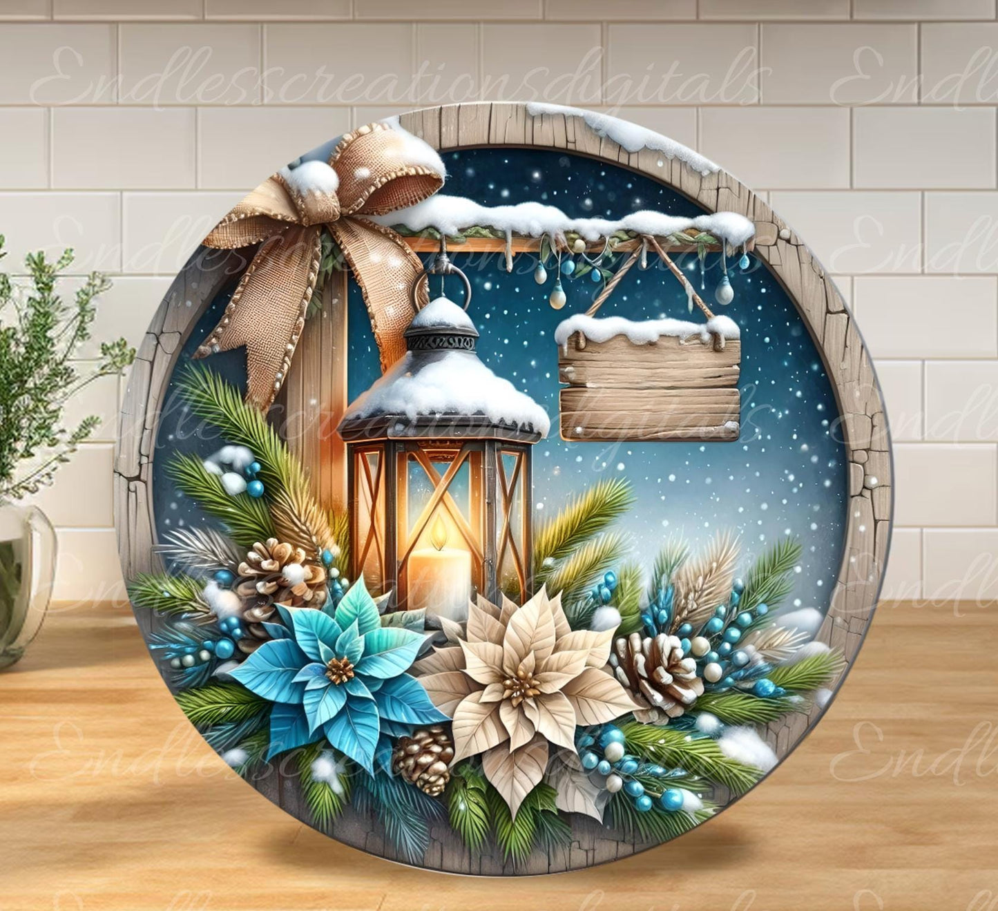 MERRY AND BRIGHT Door hanger, wreath sign, round cutting board ornament, resize, sublimation high resolution 2 files for download 1 add text