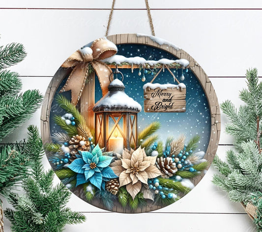 MERRY AND BRIGHT Door hanger, wreath sign, round cutting board ornament, resize, sublimation high resolution 2 files for download 1 add text