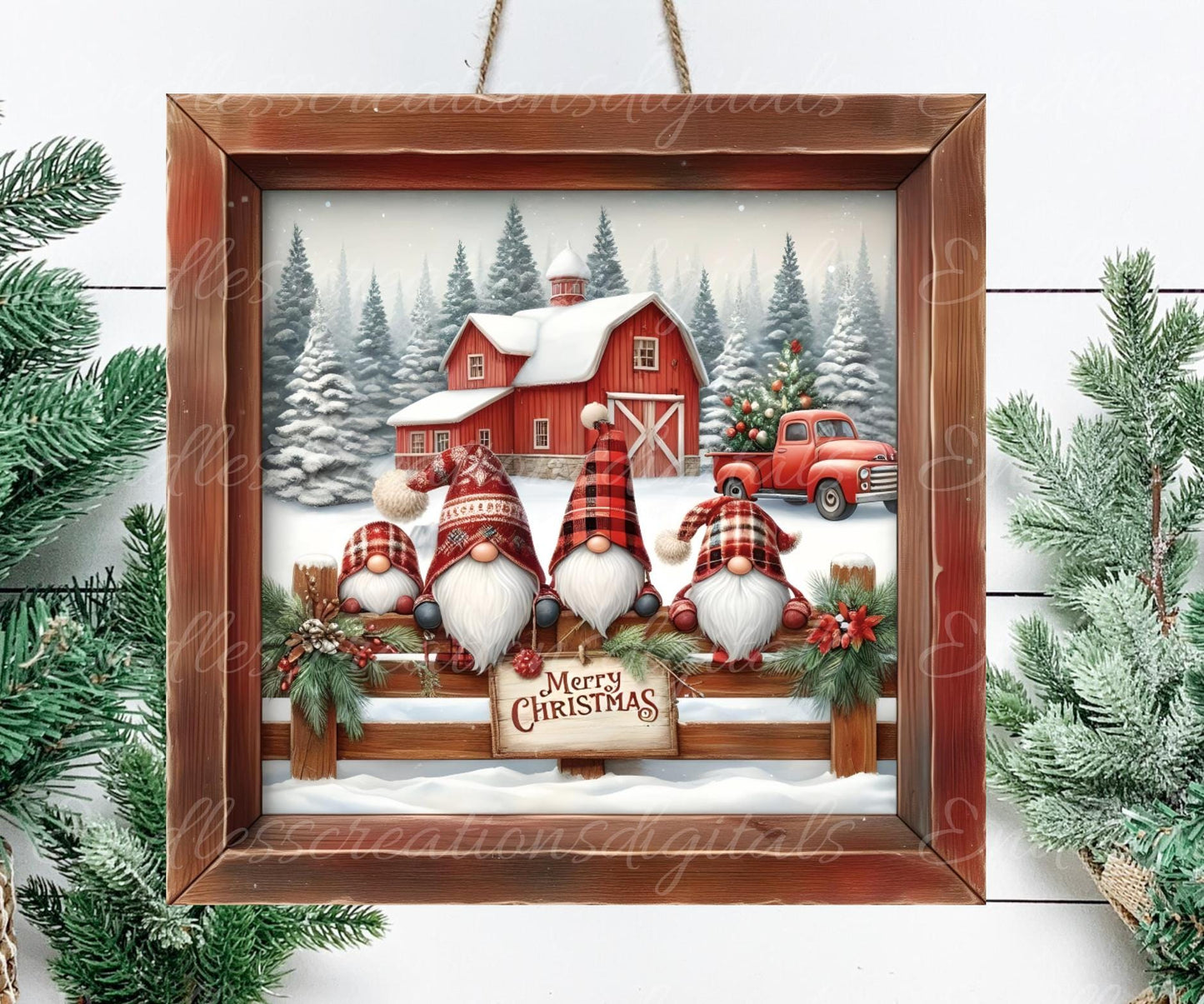 CHRISTMAS GNOMES SQUARE Door hanger, wreath sign round cutting board  resize  sublimation high resolution 2 files for download, 1 add text