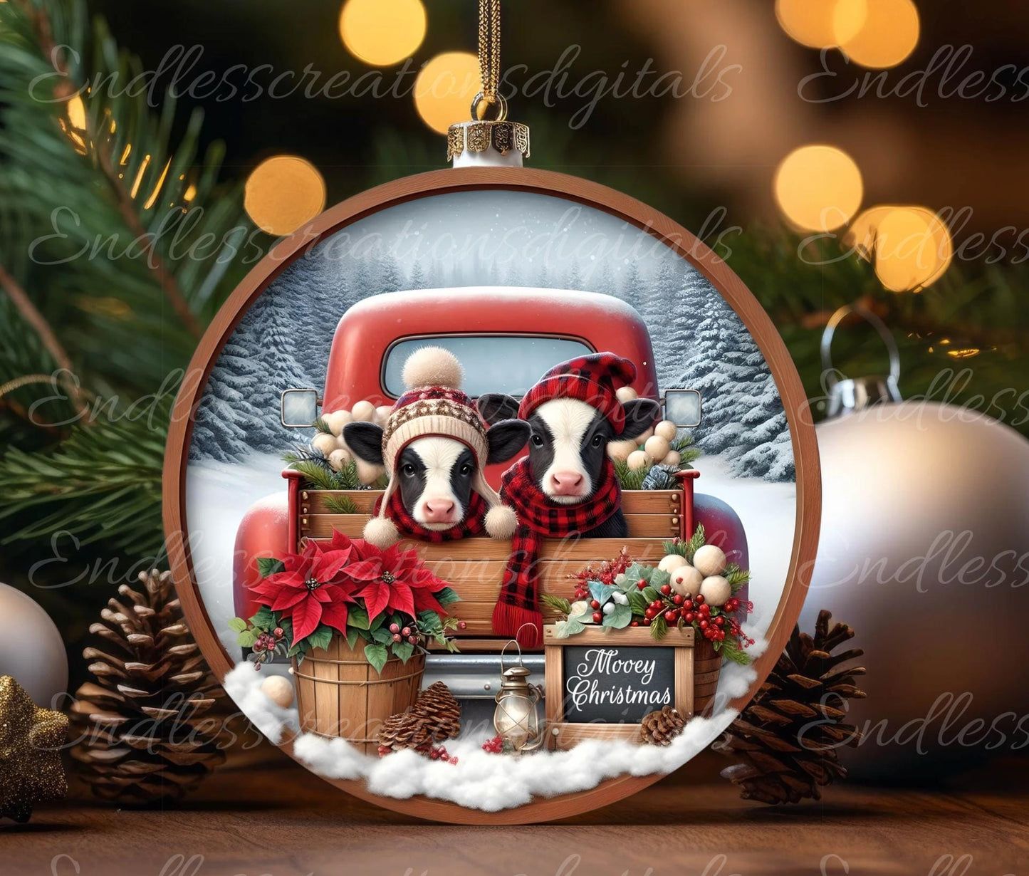 MOOEY CHRISTMAS BABY Holsteins door hanger, wreath sign, round cutting board, ornament,  for sublimation high resolution, 2 files, 1 blank