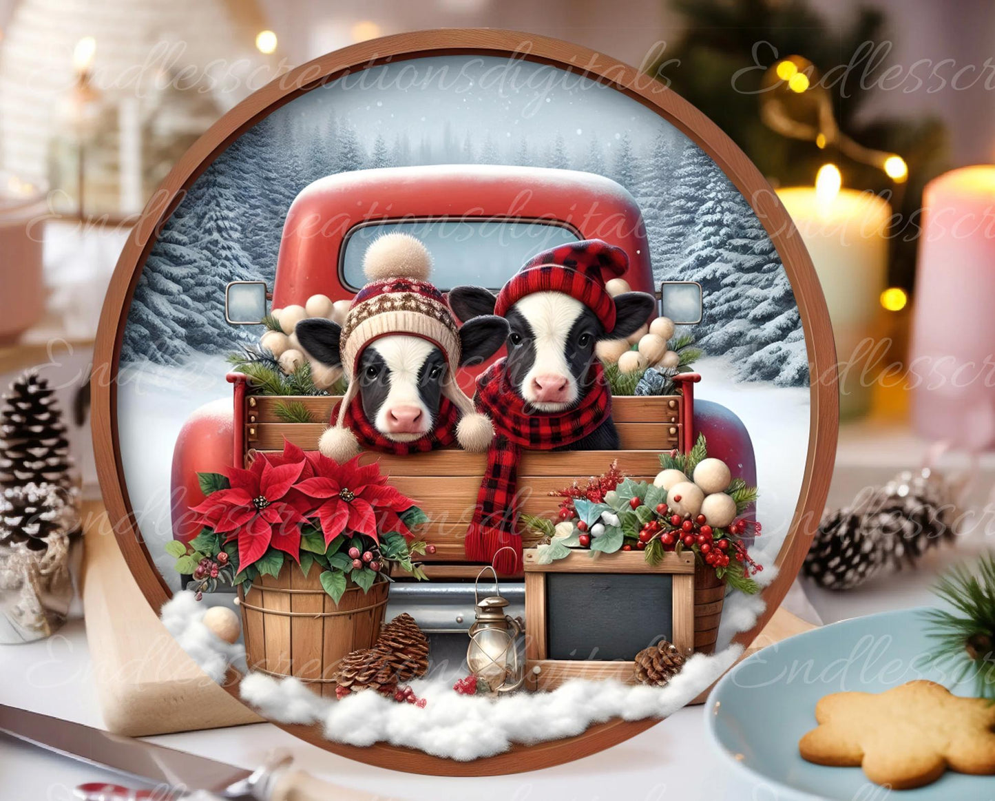 MOOEY CHRISTMAS BABY Holsteins door hanger, wreath sign, round cutting board, ornament,  for sublimation high resolution, 2 files, 1 blank