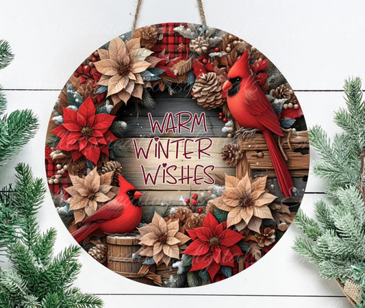 WINTER CARDINALS ROUND door hanger, wreath sign, round cutting board, ornament for sublimation, 2 files for download,  1 add your own text