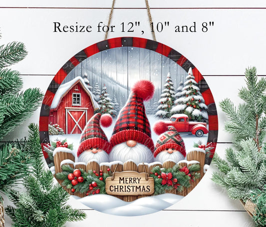 CHRISTMAS GNOMES TRUCK Door hanger, wreath sign round cutting board  resize  sublimation high resolution 2 files for download, 1 add text