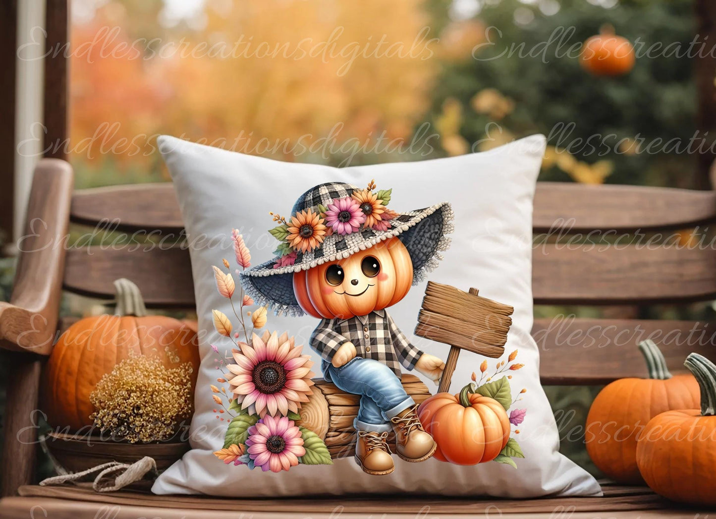 FALL PUMPKINHEAD PILLOW covers, tea towel, tote bags etc. sublimation package of 5 high definition 300 Dpi, transparent, add your own text