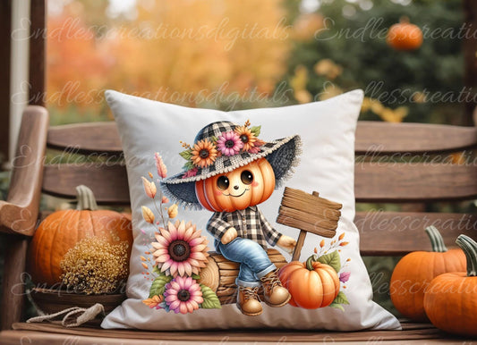 FALL PUMPKINHEAD PILLOW covers, tea towel, tote bags etc. sublimation package of 5 high definition 300 Dpi, transparent, add your own text