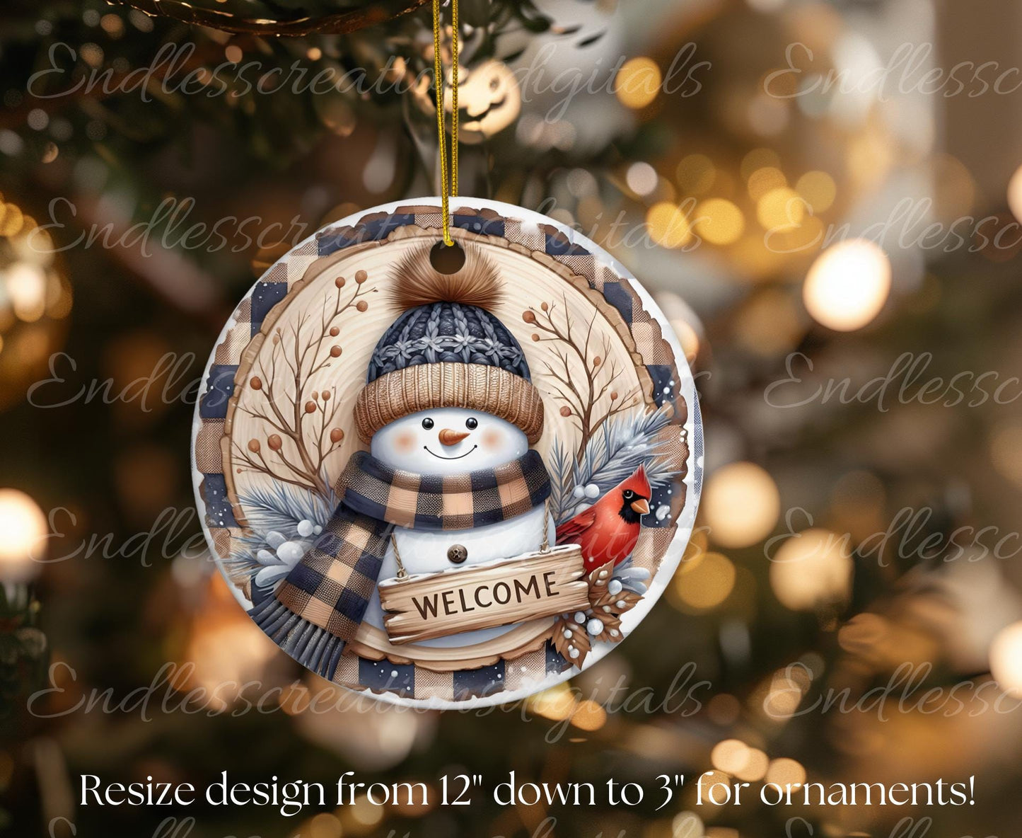 SNOWMAN CARDINAL  Door hanger, wreath sign, round cutting board, ornament, can resize,  for sublimation high resolution, 2 files, 1 add text