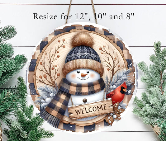 SNOWMAN CARDINAL  Door hanger, wreath sign, round cutting board, ornament, can resize,  for sublimation high resolution, 2 files, 1 add text