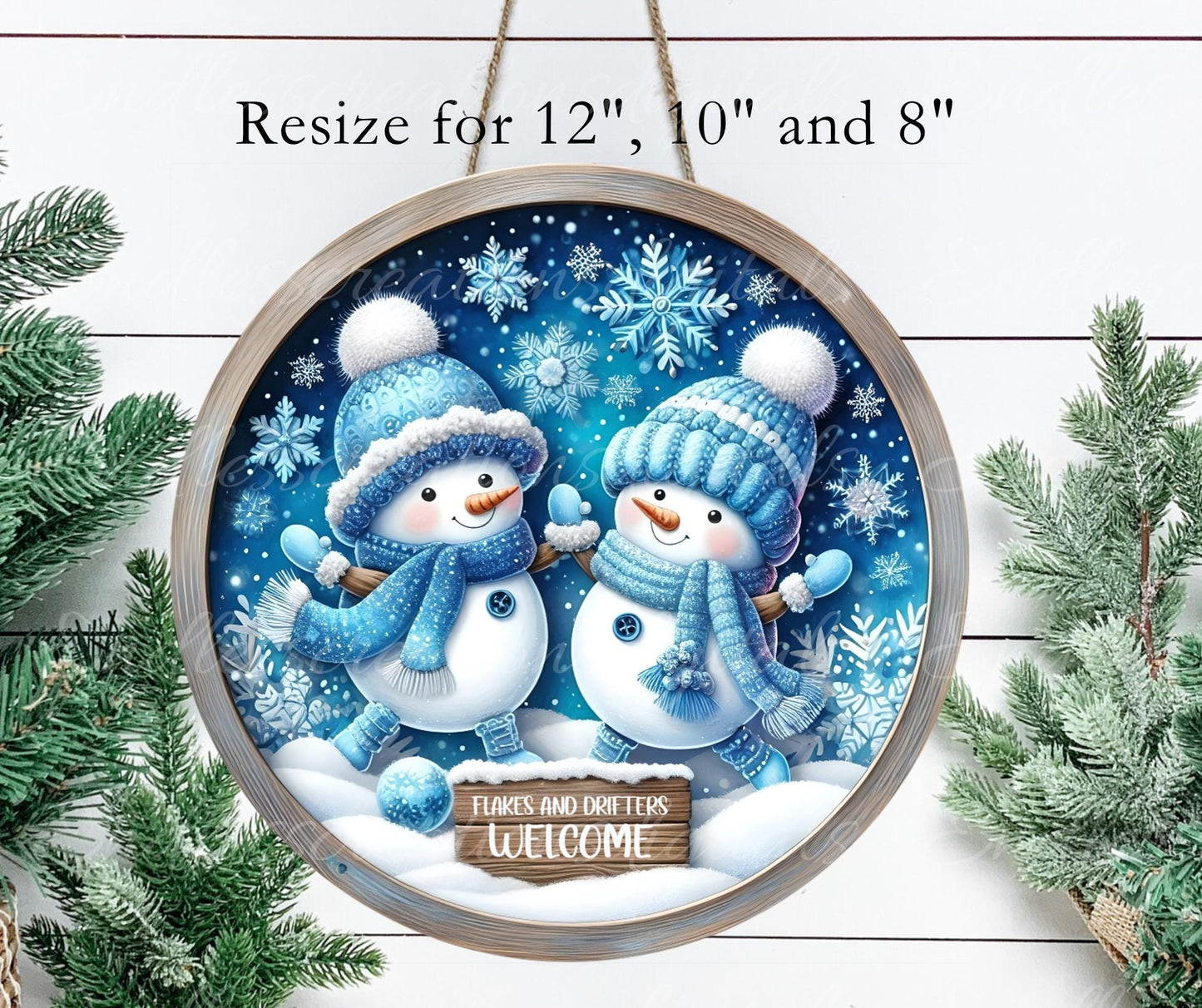 SNOWMAN DRIFTERS  Door hanger, wreath sign, round cutting board, ornament, can resize,  for sublimation high resolution, 2 files, 1 add text