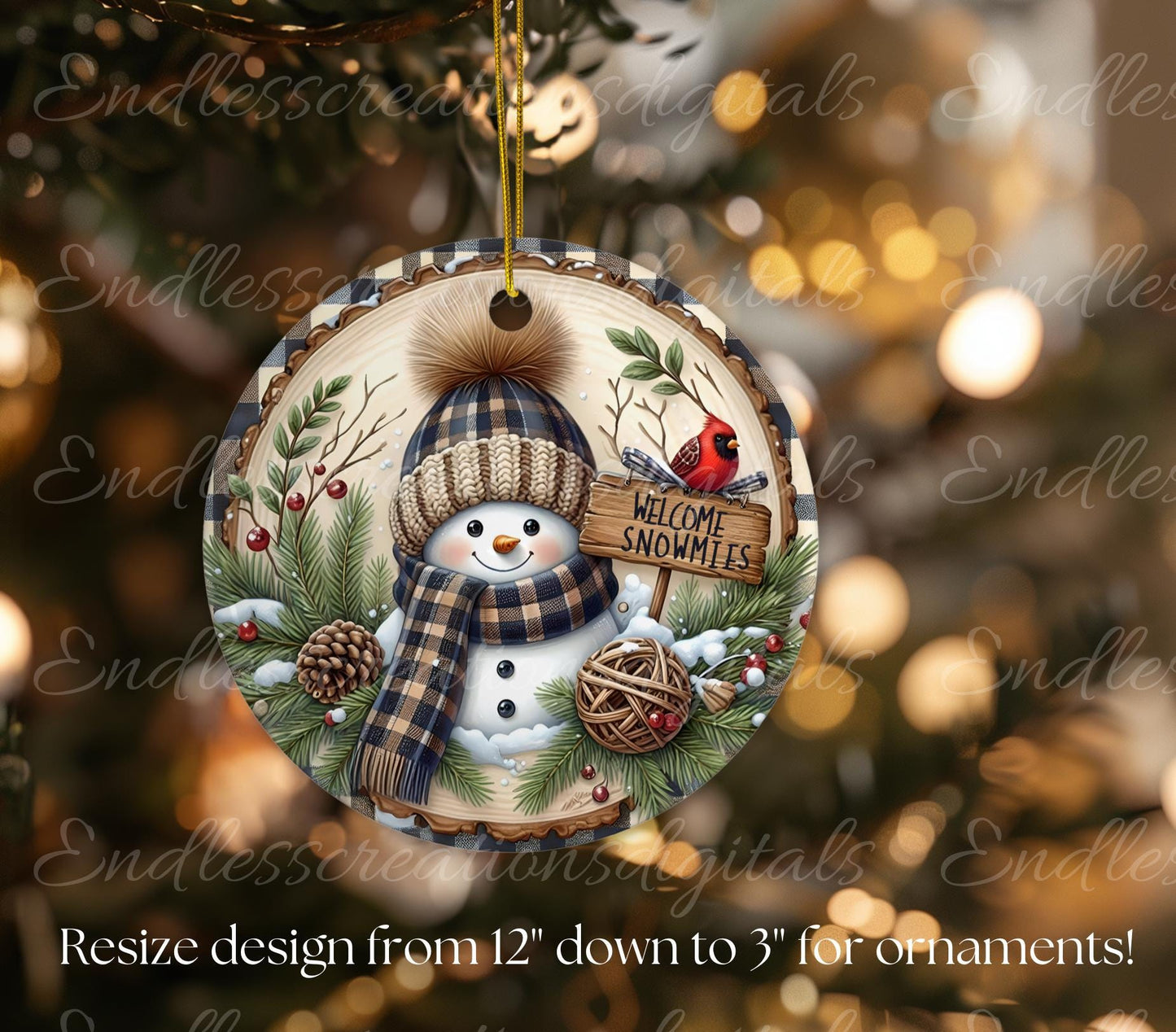 SNOWMAN CARDINAL  Door hanger, wreath sign, round cutting board, ornament, can resize,  for sublimation high resolution, 2 files, 1 add text