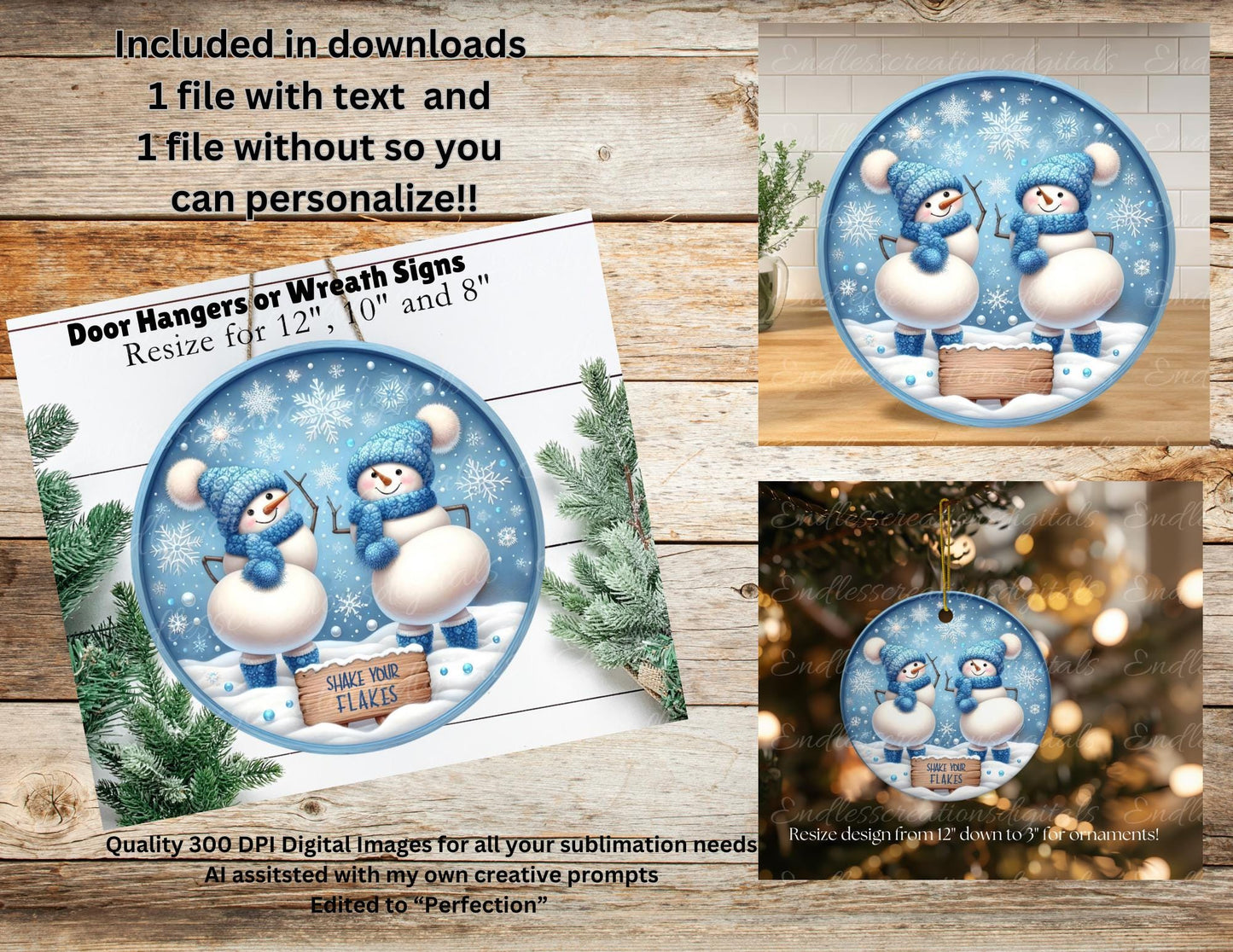 SHAKE YOUR FLAKES  Door hanger, wreath sign, round cutting board, ornament can resize,  for sublimation high resolution, 2 files, 1 add text