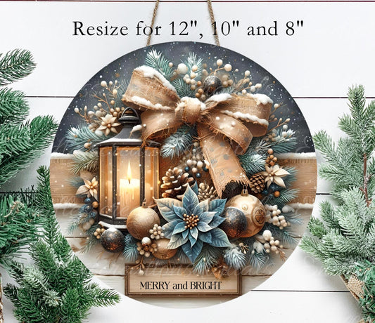 MERRY AND BRIGHT Door hanger, wreath sign, round cutting board ornament, resize, sublimation high resolution 2 files for download 1 add text