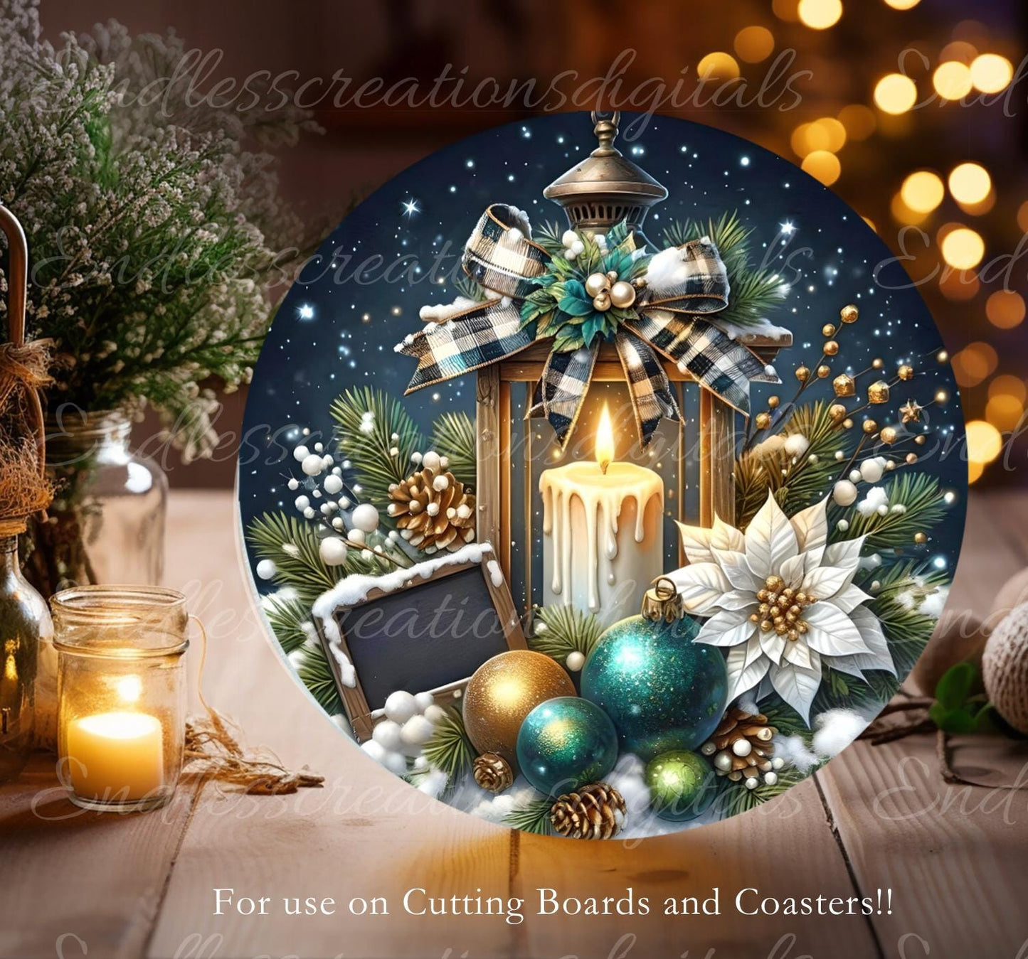 EMERALD CANDLE Door hanger, wreath sign, round cutting board ornament, resize, sublimation high resolution 2 files for download, 1 add text