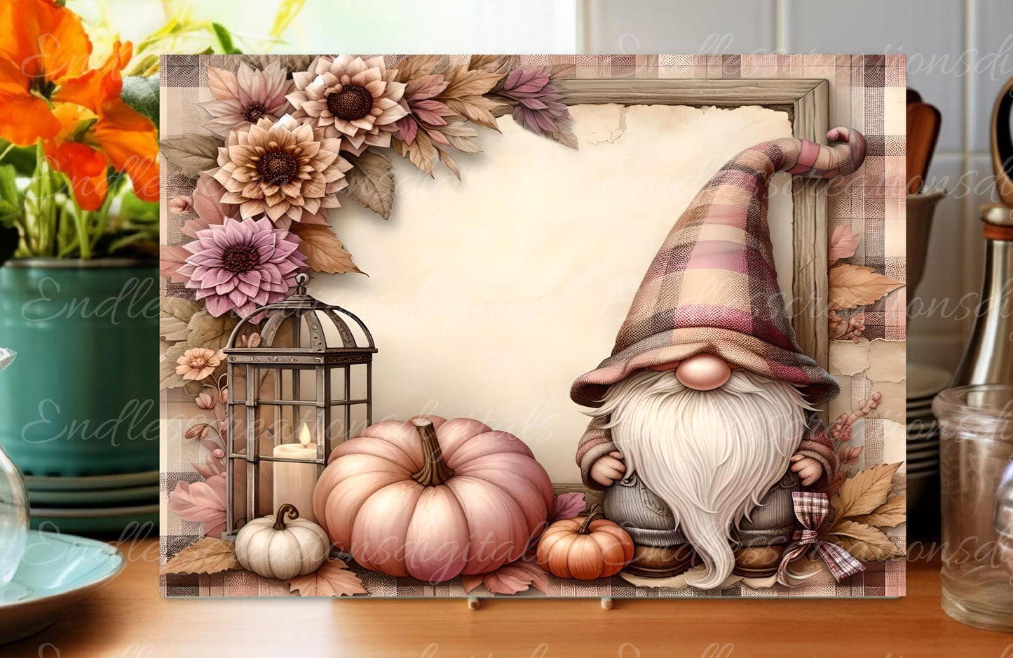 FALL PINK GNOME Cutting board sublimation, 300 dpi high resolution 1 file for download add your own text