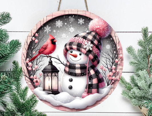 PINK SNOWMAN  Door hanger, wreath sign, round cutting board, ornament, can resize,  for sublimation high resolution 1 file for download