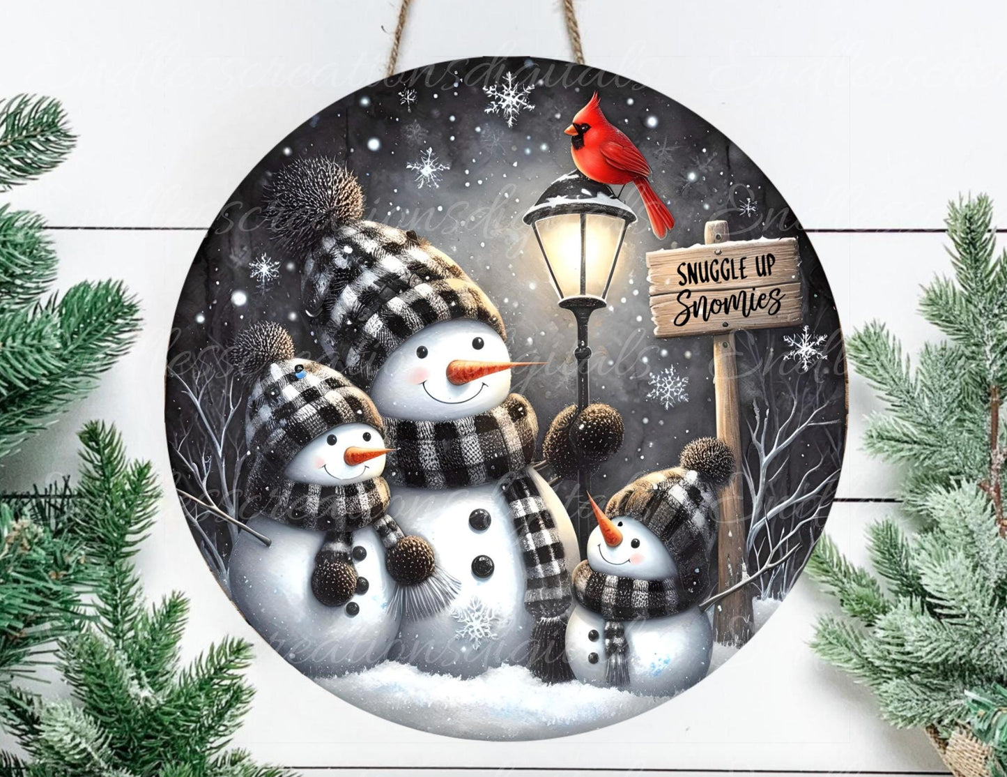 SNOWMAN CARDINAL  Door hanger, wreath sign, round cutting board, ornament, can resize,  for sublimation high resolution, 2 files, 1 add text