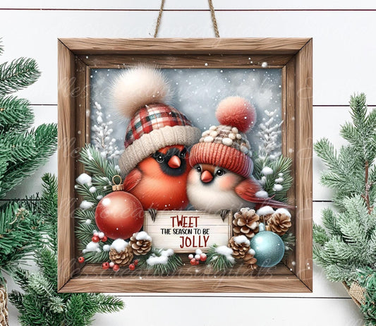 CARDINAL COUPLE Door hanger, wreath sign,SQUARE cutting board, ornament, can resize,  for sublimation high resolution, 2 files, 1 add text