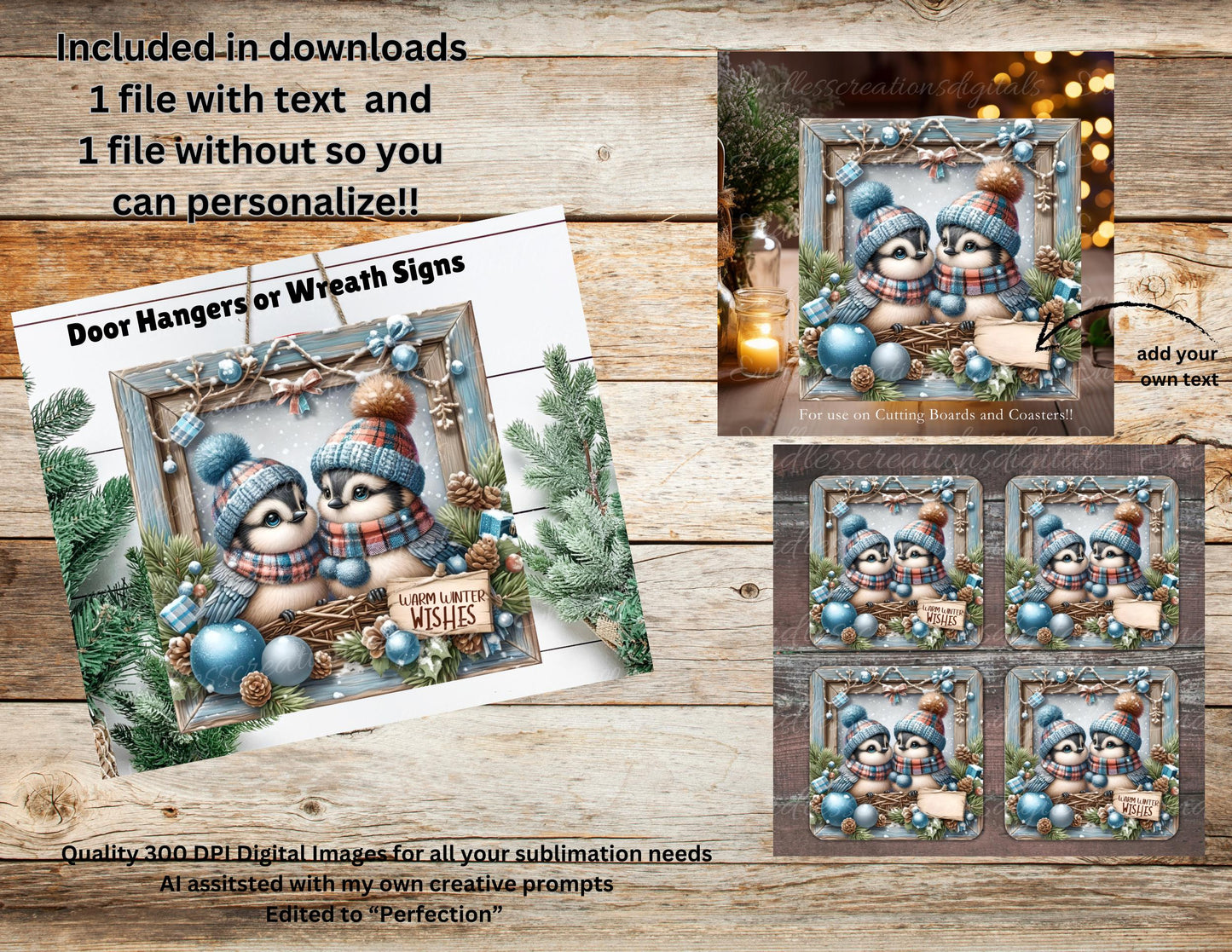 BLUEJAY COUPLE Door hanger, wreath sign,SQUARE cutting board, ornament, can resize,  for sublimation high resolution, 2 files, 1 add text