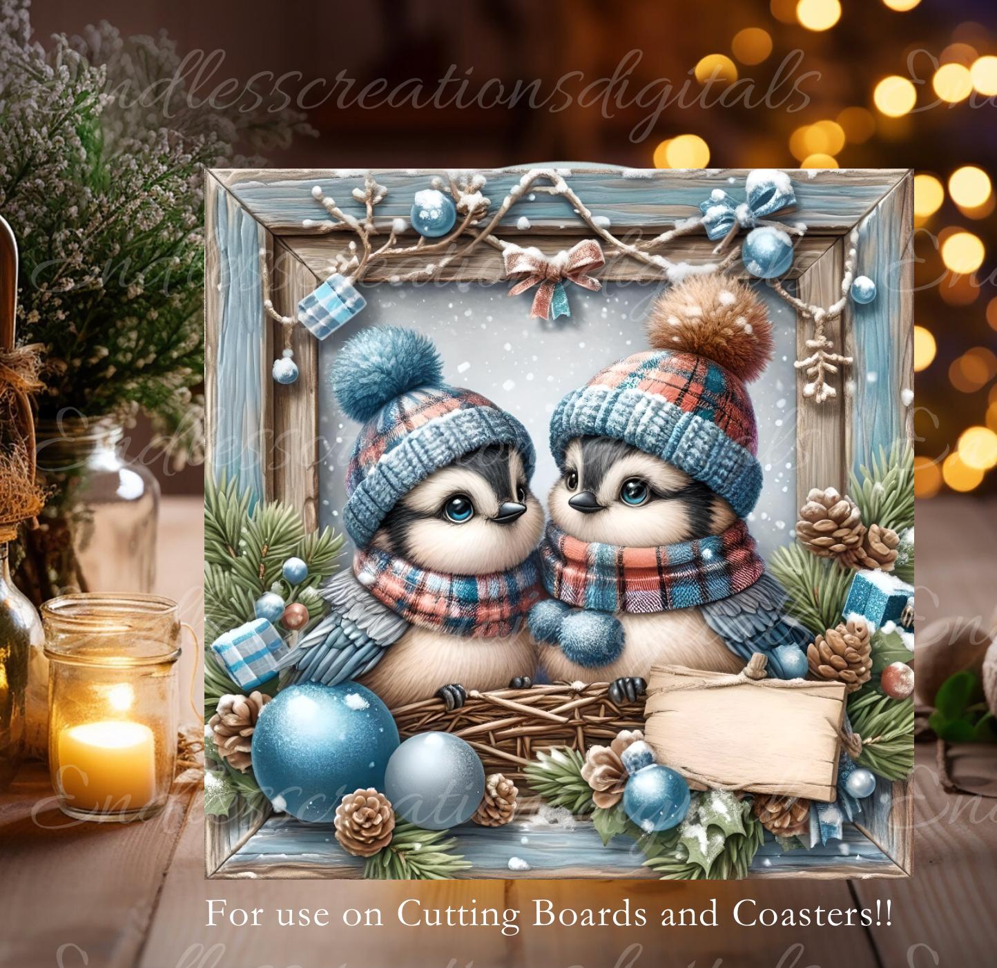 BLUEJAY COUPLE Door hanger, wreath sign,SQUARE cutting board, ornament, can resize,  for sublimation high resolution, 2 files, 1 add text