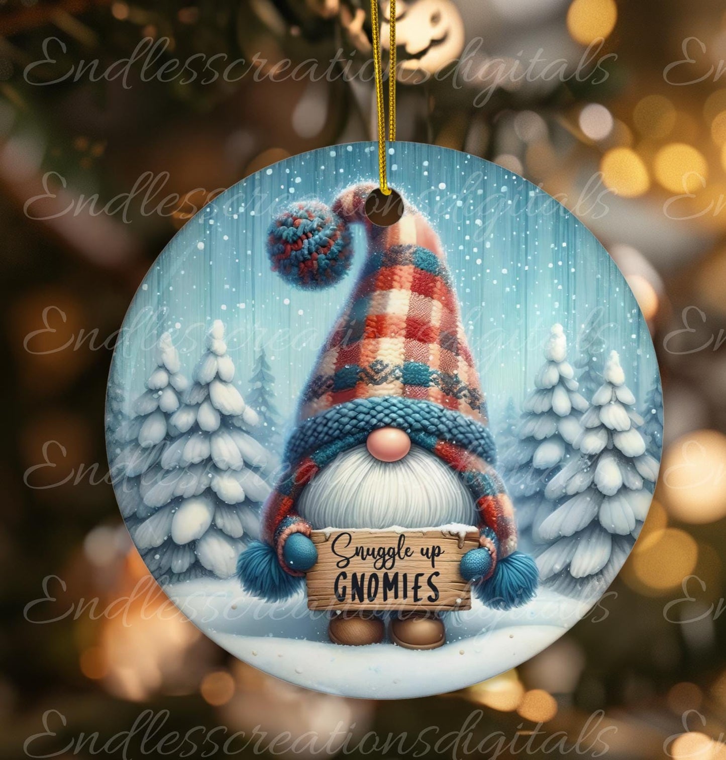 BLUE WINTER GNOME Door hanger, wreath sign, round cutting board, ornament, resize, sublimation high resolution 2 files, 1 add own text