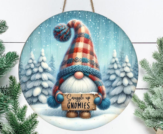 BLUE WINTER GNOME Door hanger, wreath sign, round cutting board, ornament, resize, sublimation high resolution 2 files, 1 add own text