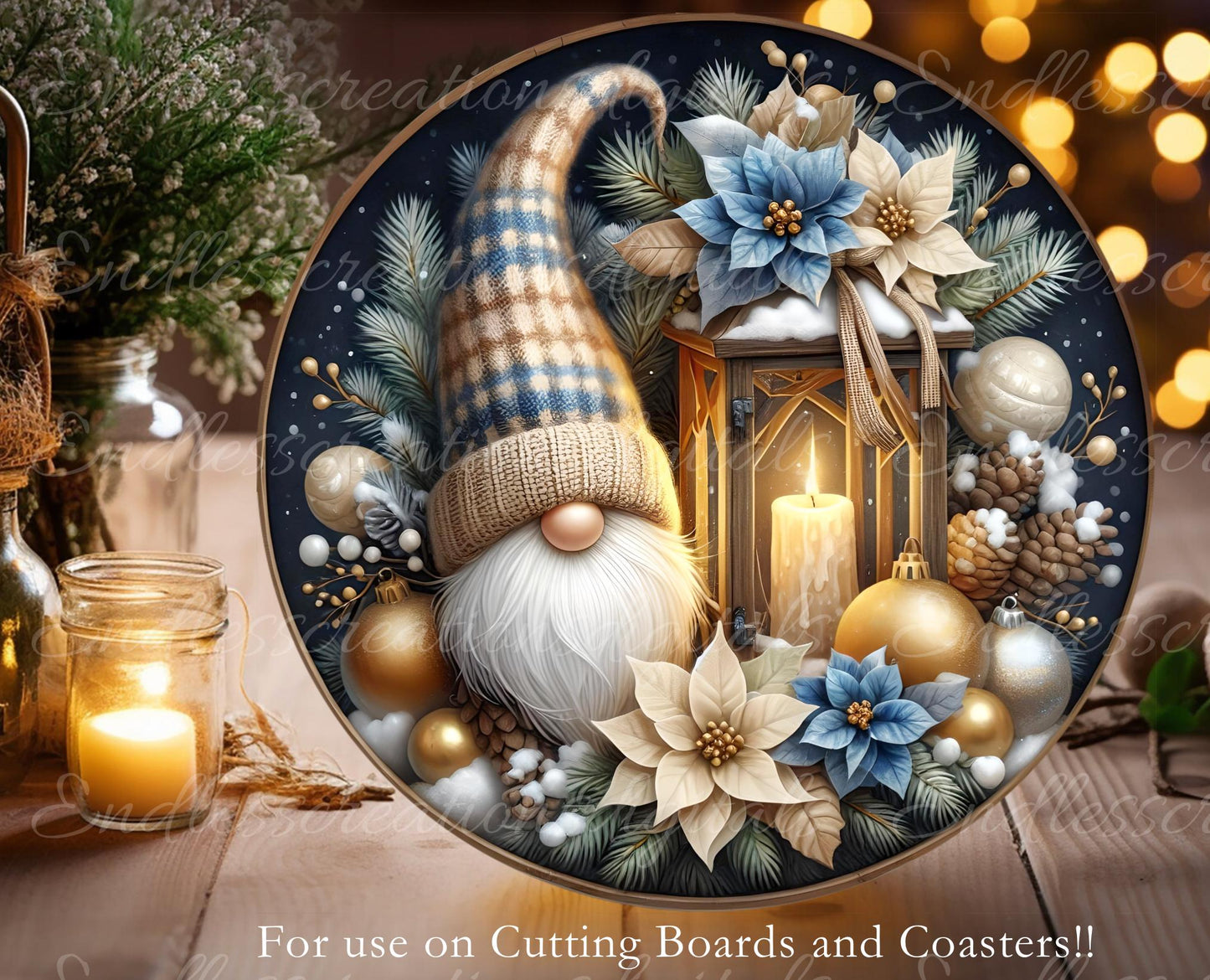 WINTER GNOME ROUND  door hanger, wreath sign, round cutting board, ornaments, for sublimation high resolution 1 file for download