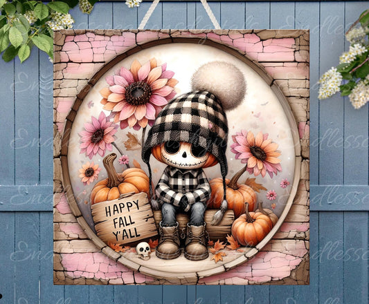 FALL PINK ZOMBIE Square Door hanger, wreath sign, square cutting board, for sublimation high resolution 2 files, 1 add your own text