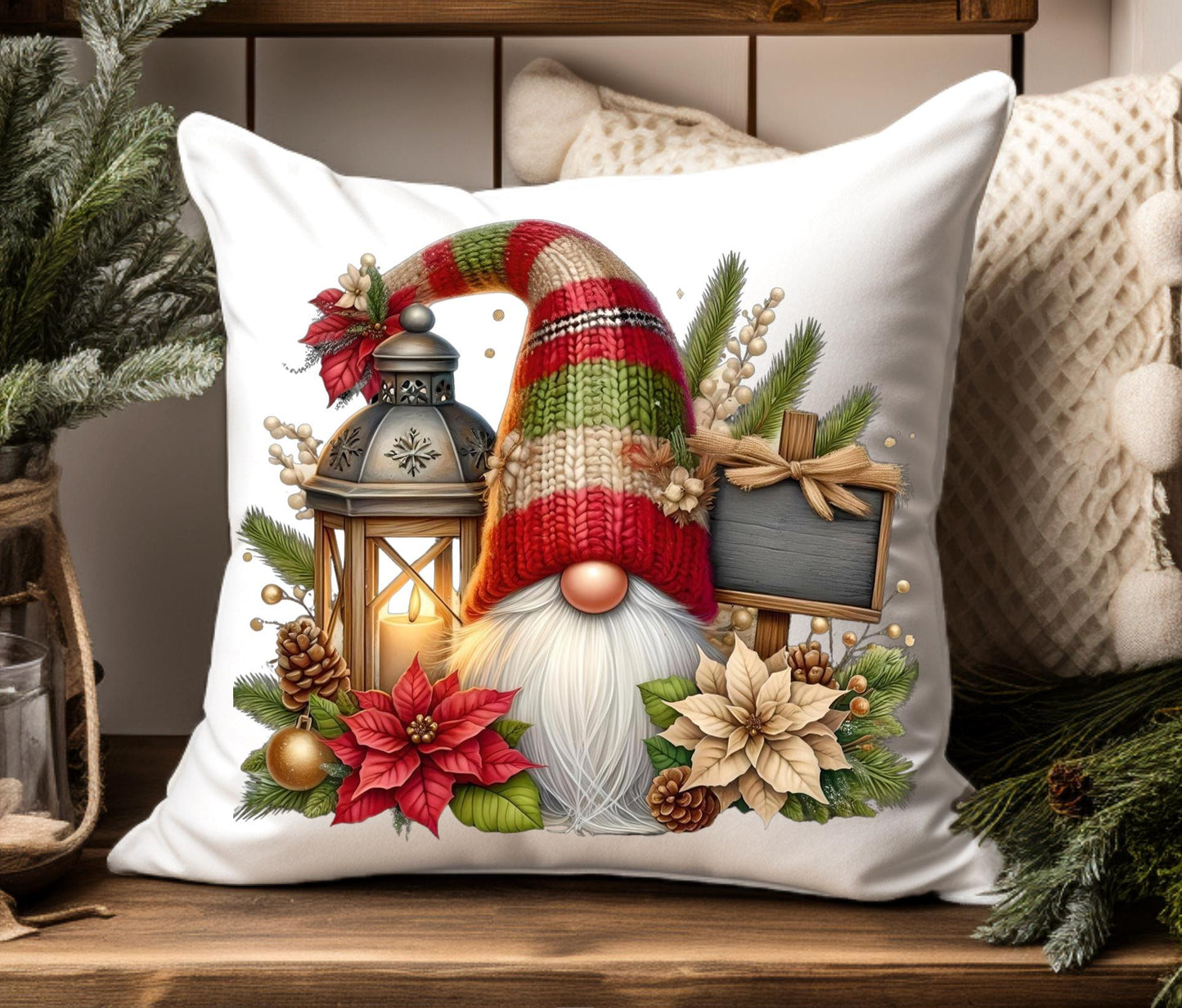 WINTER GNOMES PILLOW covers, tea towel, tote bags etc. sublimation package of 5 high definition 300 Dpi, transparent, add your own text