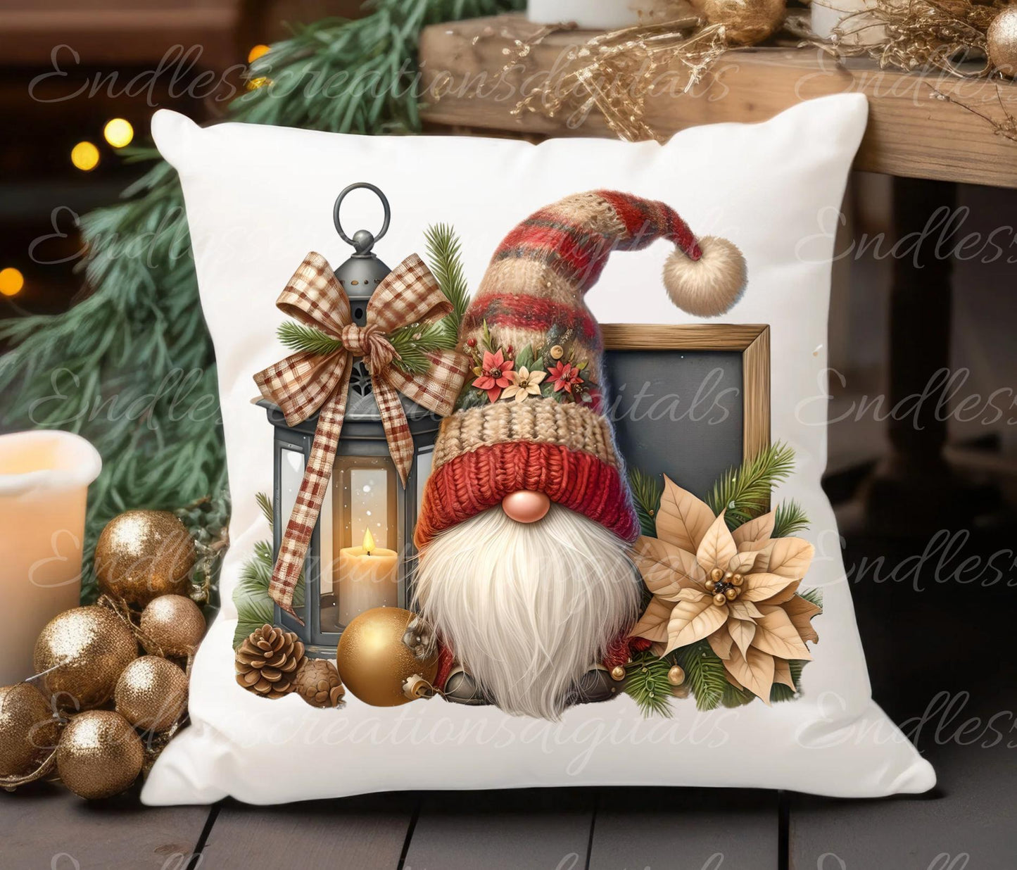 WINTER GNOMES PILLOW covers, tea towel, tote bags etc. sublimation package of 5 high definition 300 Dpi, transparent, add your own text