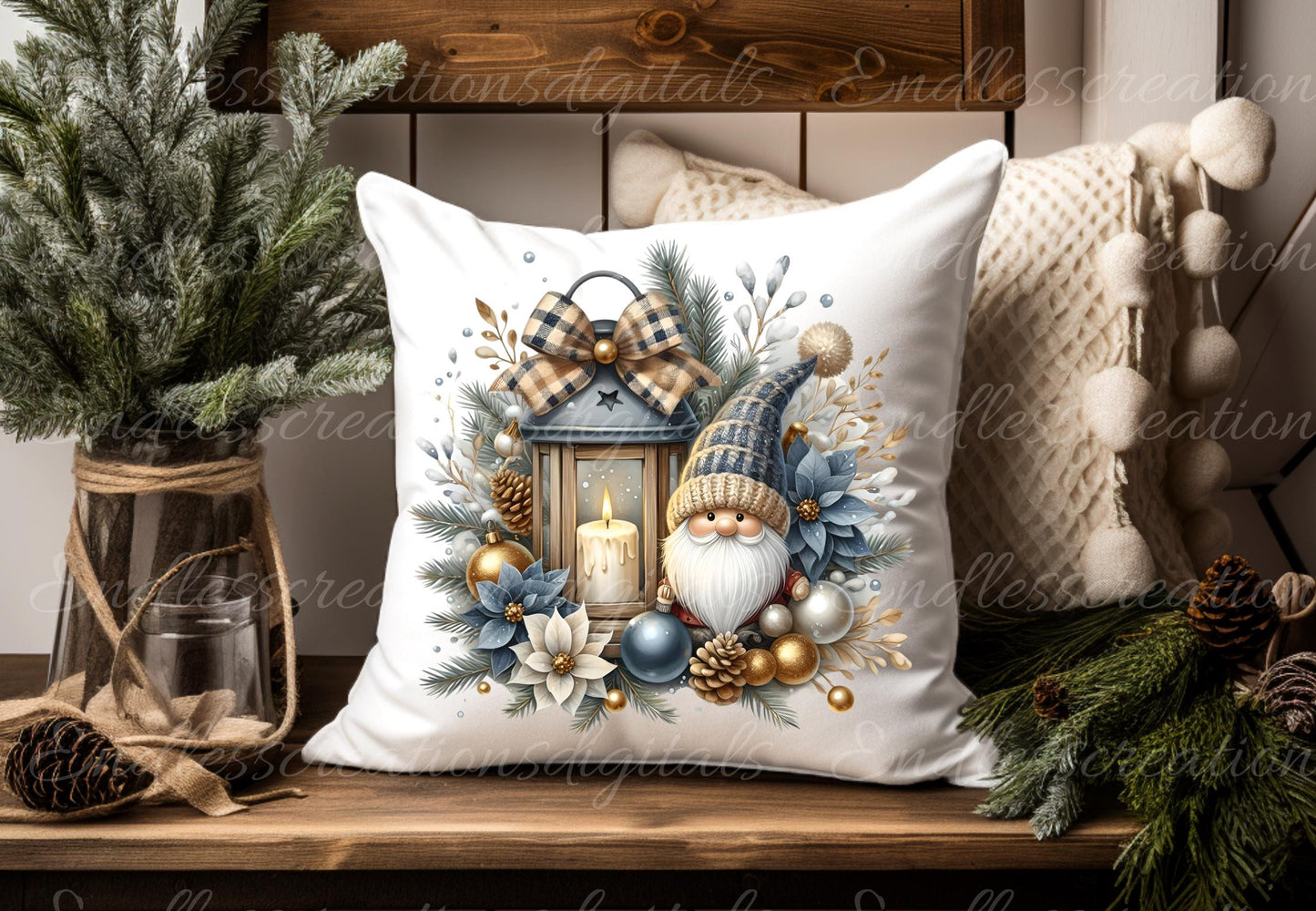 WINTER GNOMES PILLOW covers, tea towel, tote bags etc. sublimation package of 5 high definition 300 Dpi, transparent, add your own text