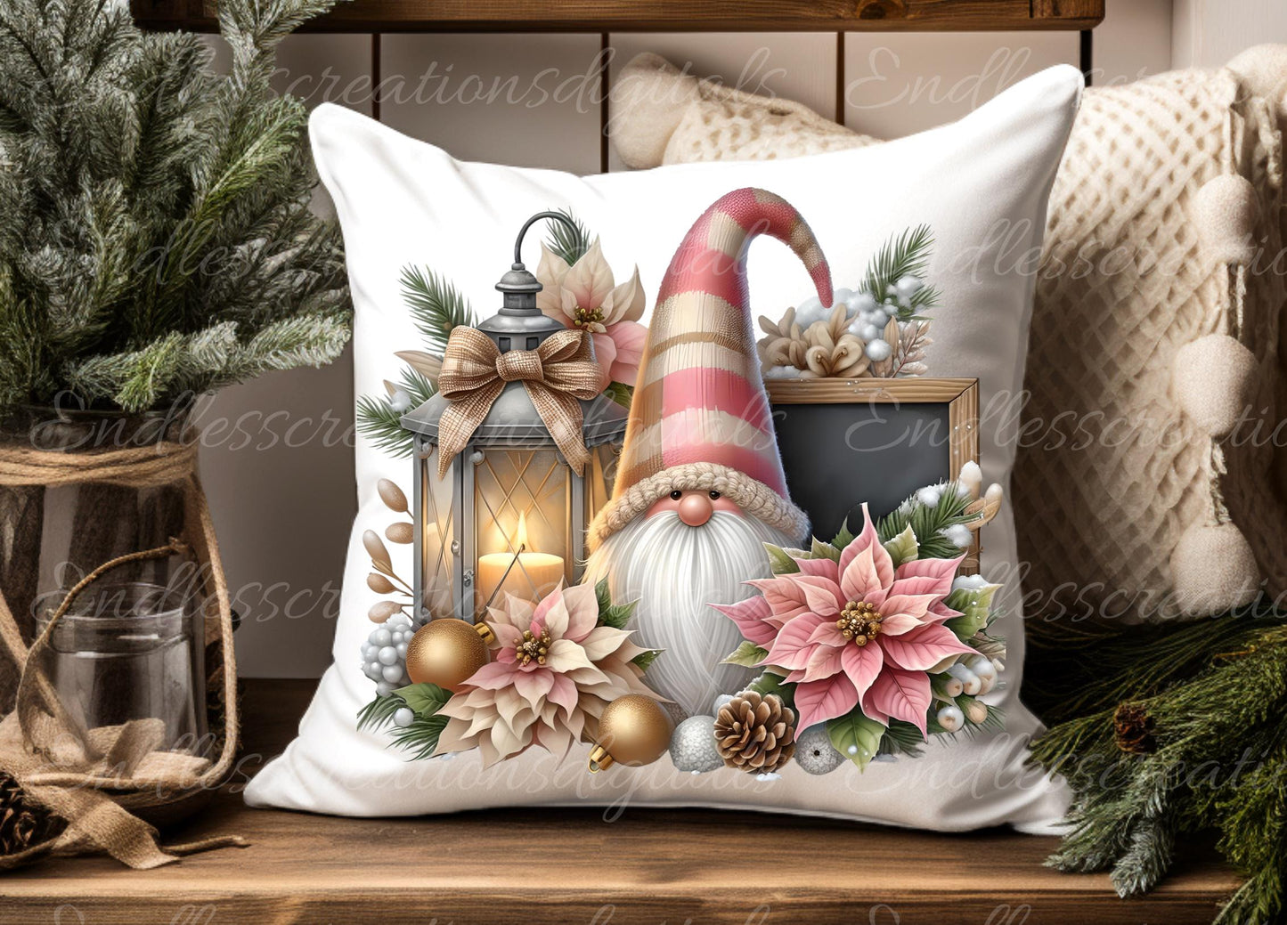 WINTER GNOMES PILLOW covers, tea towel, tote bags etc. sublimation package of 5 high definition 300 Dpi, transparent, add your own text