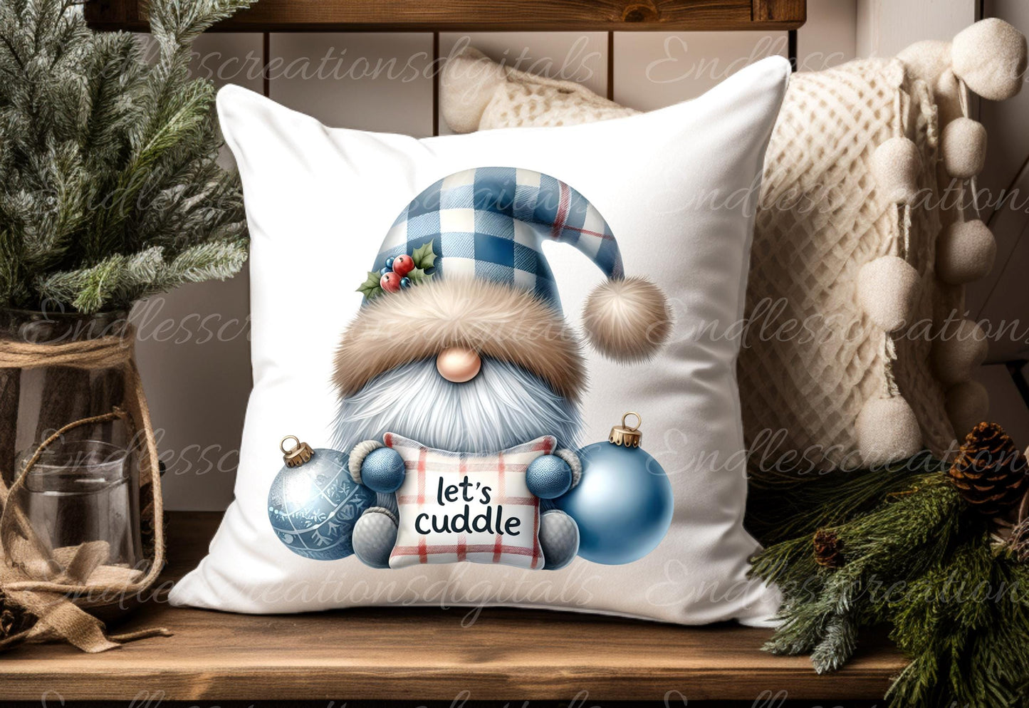 WINTER GNOMES HUGS Pillow covers, tea towel, tote bags etc. sublimation package of 5 high definition 300 Dpi, transparent