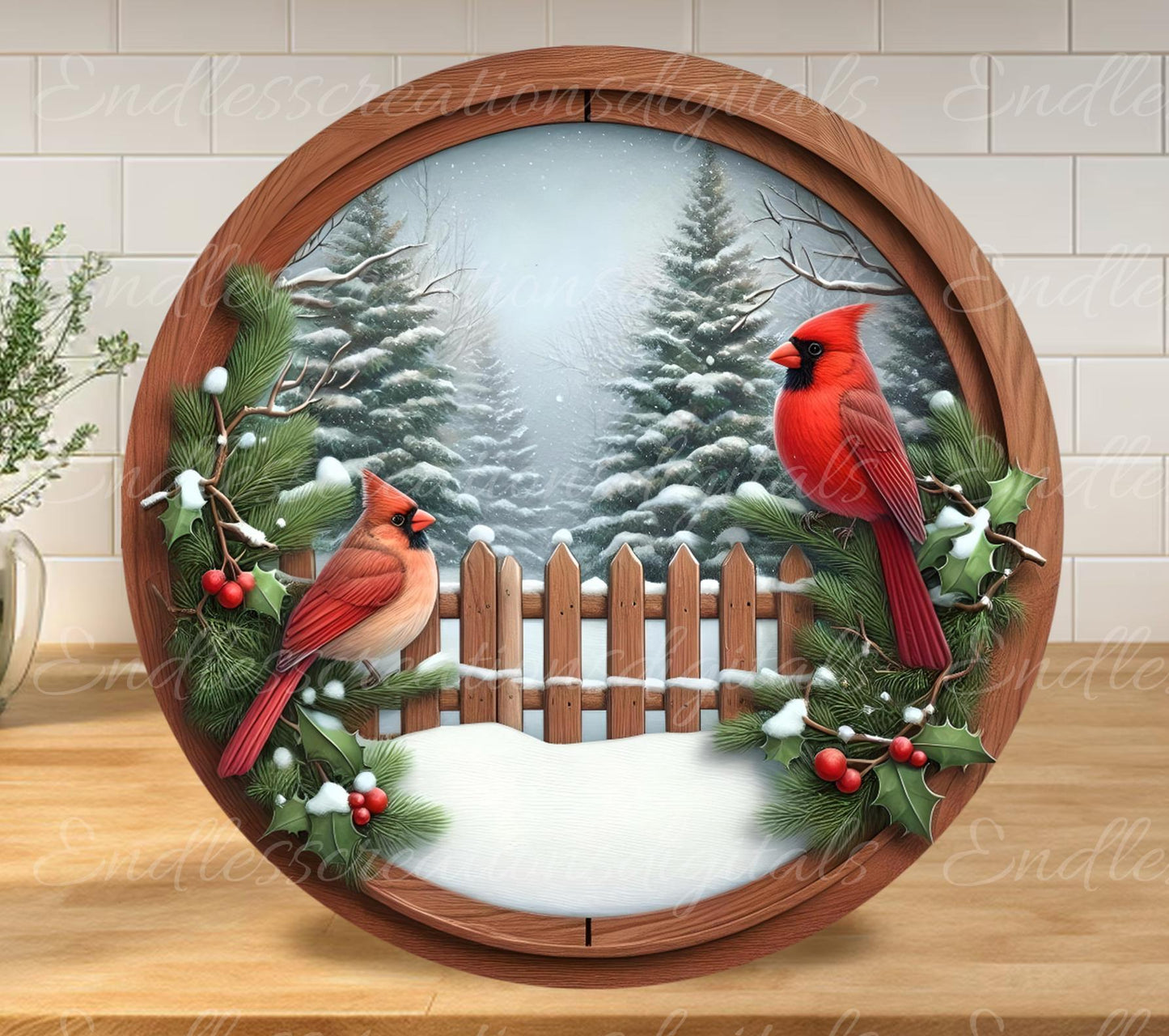 WINTER MEMORIAL CARDINALS Door hanger, wreath sign, round cutting board ornament, resize, sublimation high resolution 2 files 1 add own text