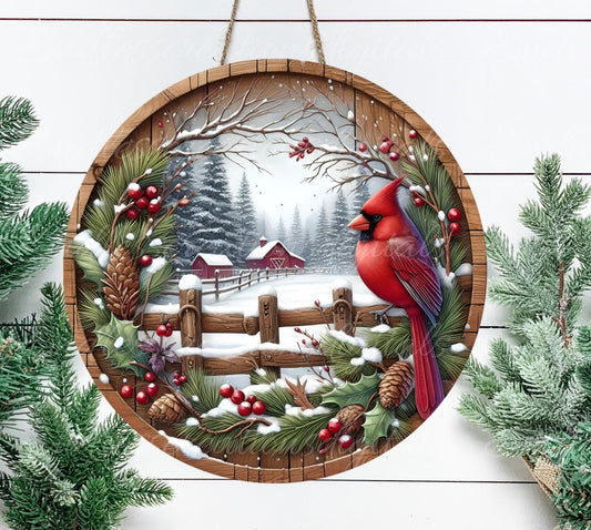 WINTER  CARDINAL Door hanger, wreath sign, round cutting board ornament, resize, sublimation high resolution 2 file