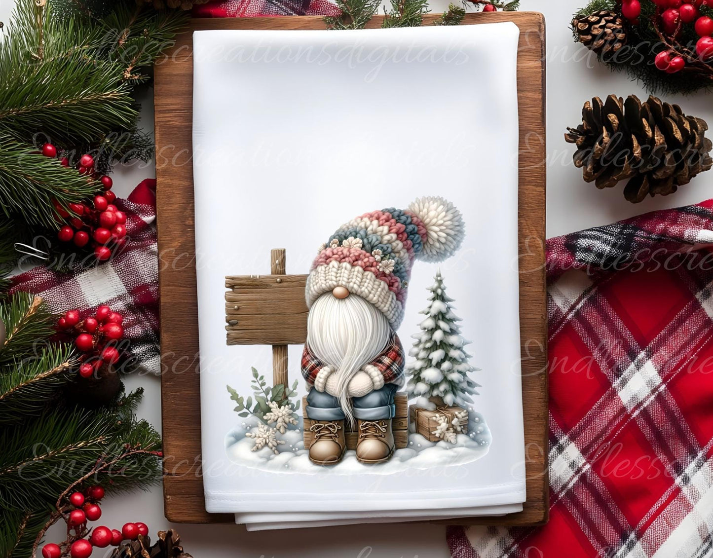 WINTER GNOMES PILLOW covers, tea towel, tote bags etc. sublimation package of 5 high definition 300 Dpi, transparent, add your own text