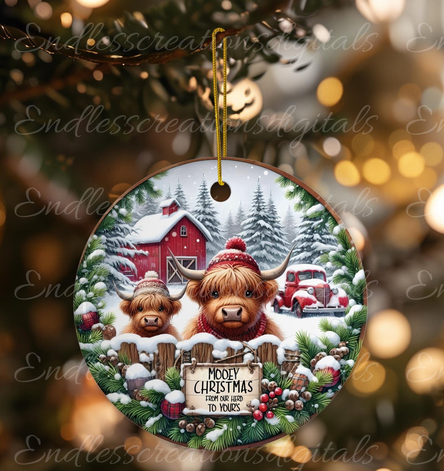 CHRISTMAS HIGHLAND COWS hanger, wreath sign, round cutting board ornament, resize, sublimation high resolution 2 files 1 add own text