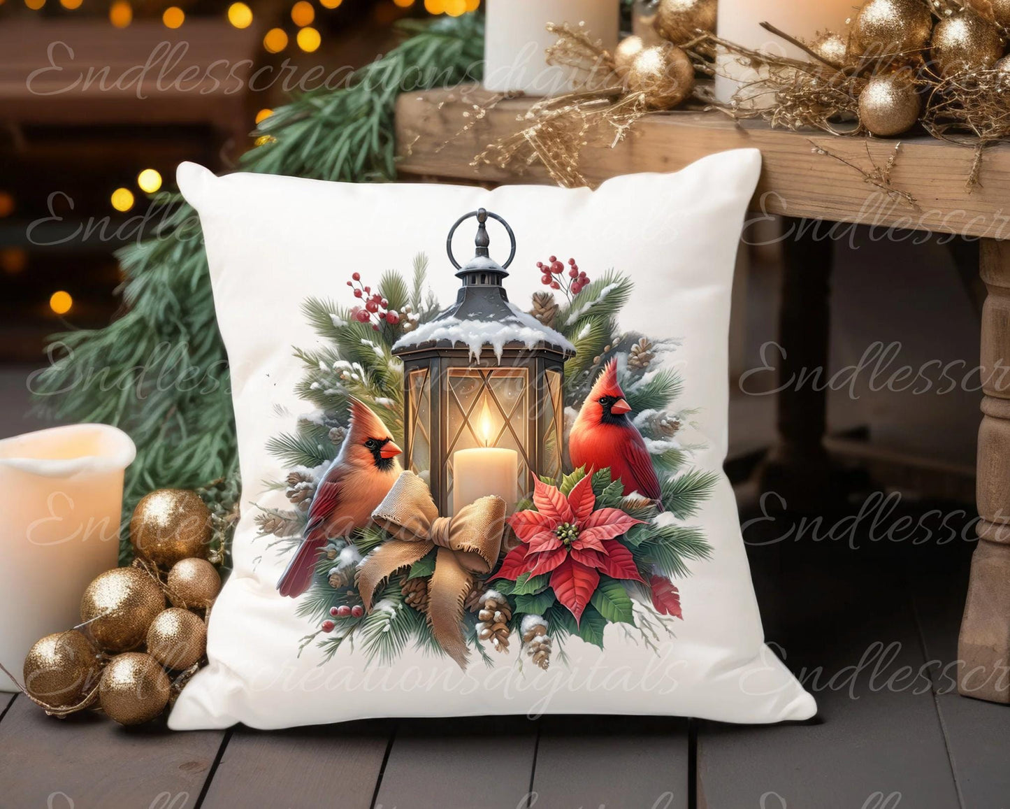 LANTERN CARDINALS PILLOW covers, tea towel, tote bags, mugs, plant pots etc. sublimation package of 5 high definition 300 Dpi, transparent,