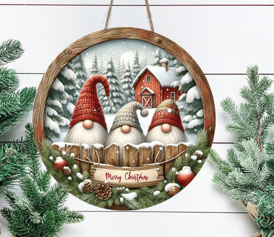 CHRISTMAS GNOMES Door hanger, wreath sign round cutting board ornament  resize  sublimation high resolution 2 files for download 1 add text