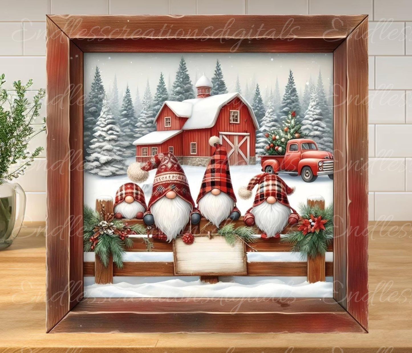 CHRISTMAS GNOMES SQUARE Door hanger, wreath sign round cutting board  resize  sublimation high resolution 2 files for download, 1 add text